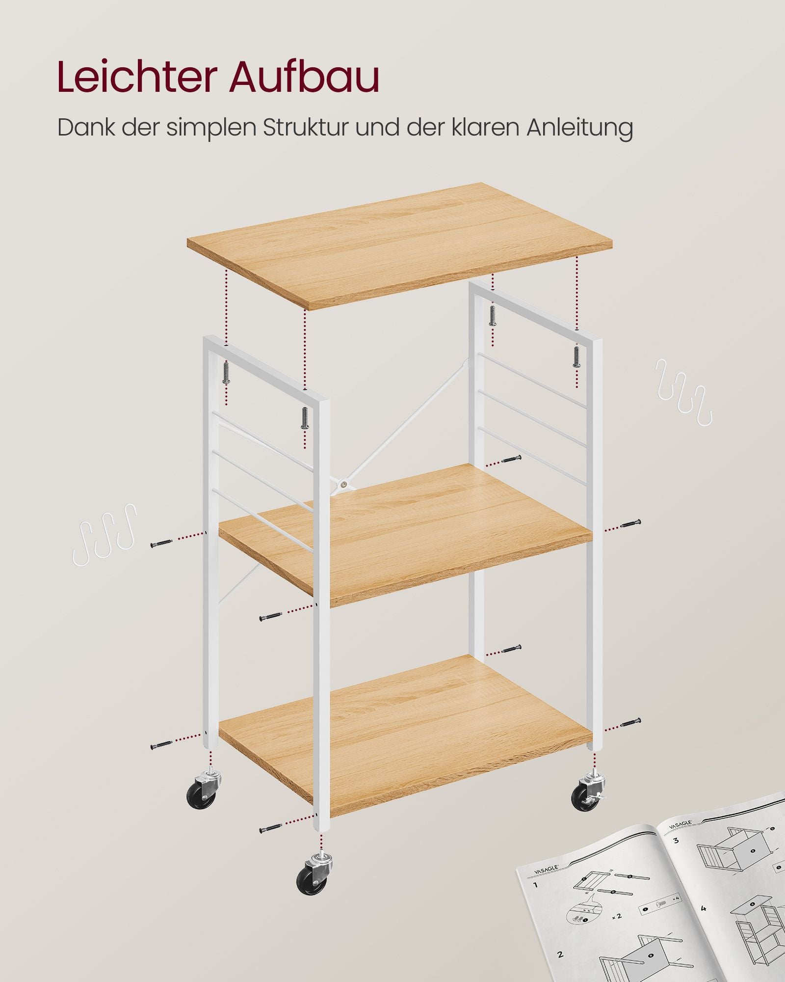 Keukenrek – op wielen – met 3 niveaus