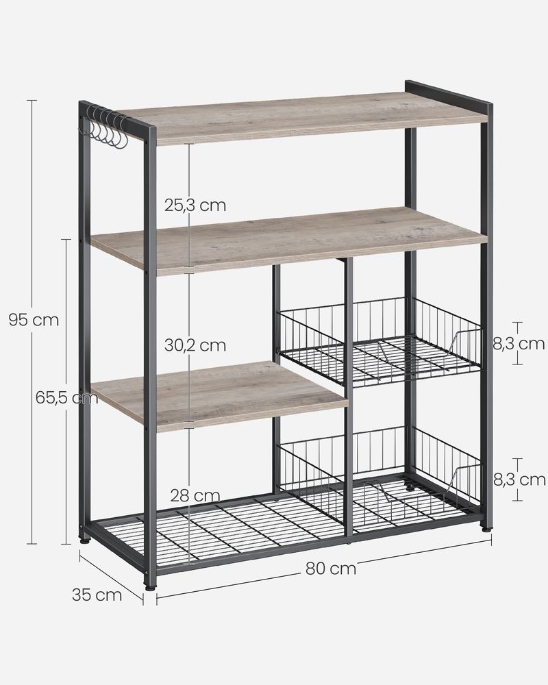 Keukenrek – 4 niveaus – Metalen frame – Lichtwalnootbruin-wit