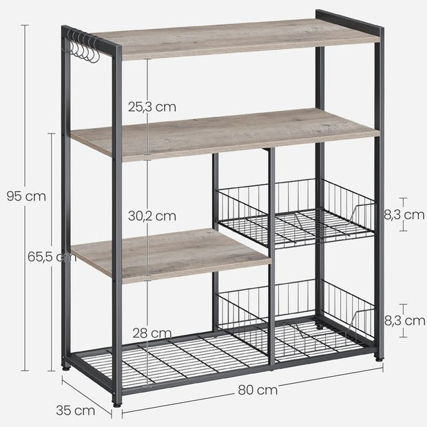 Keukenrek – 4 niveaus – Metalen frame – Lichtwalnootbruin-wit
