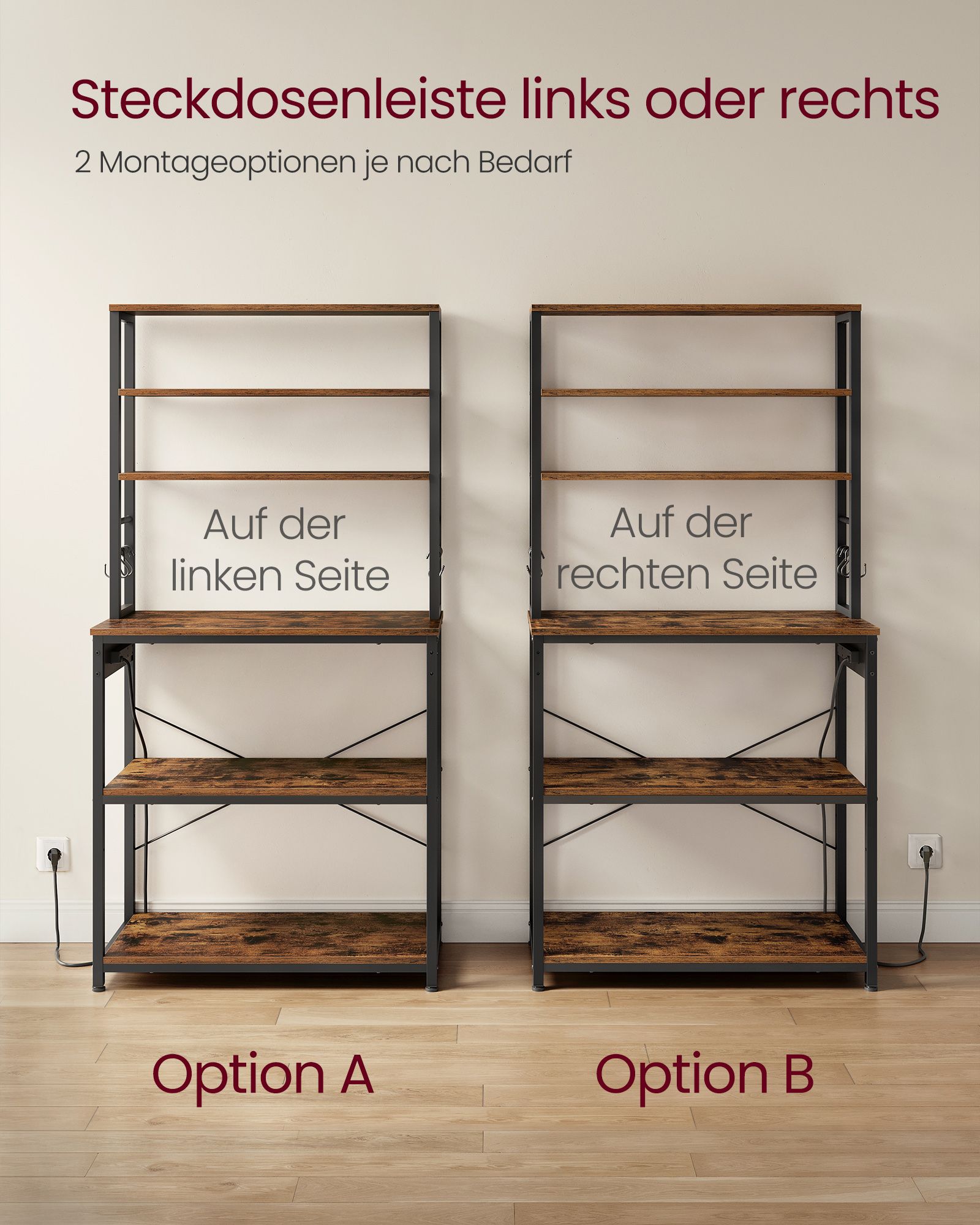 Keukenplank met Stopcontacten – Vintage Bruin en Inktzwart