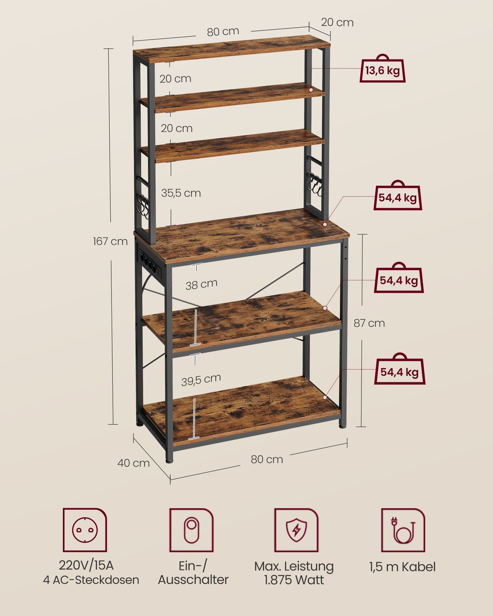 Keukenplank Met Stopcontacten Vintage Bruin En Inktzwart