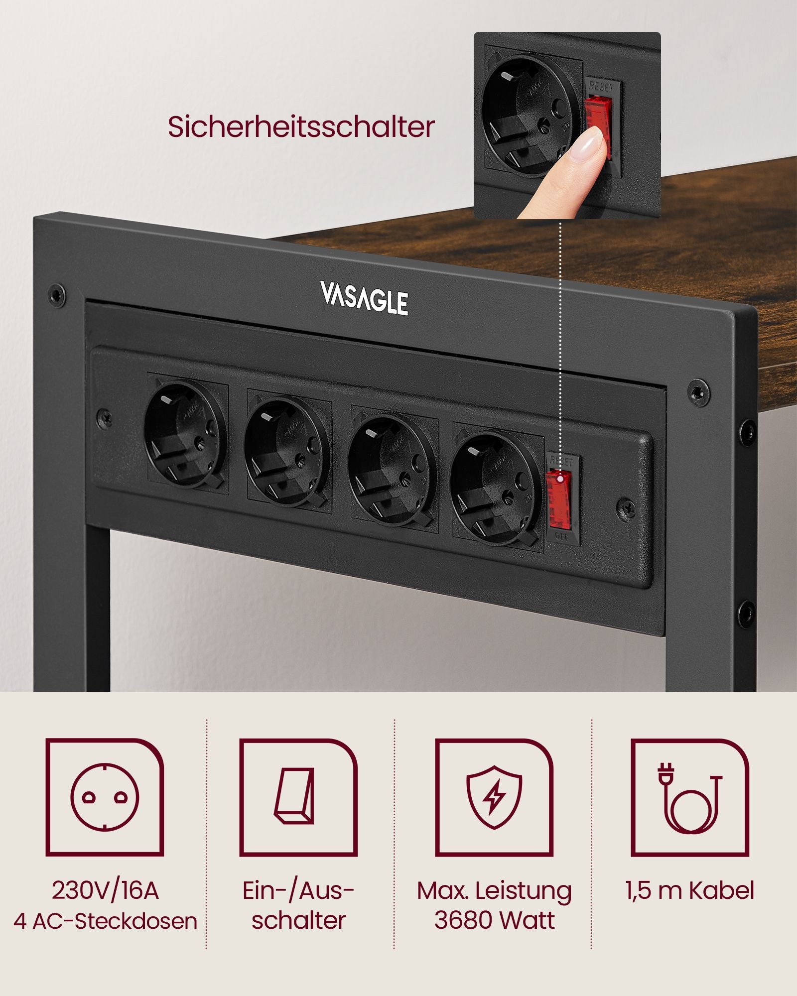 Keukenplank met Stopcontacten – Multifunctioneel – Vintagebruin & Inktzwart