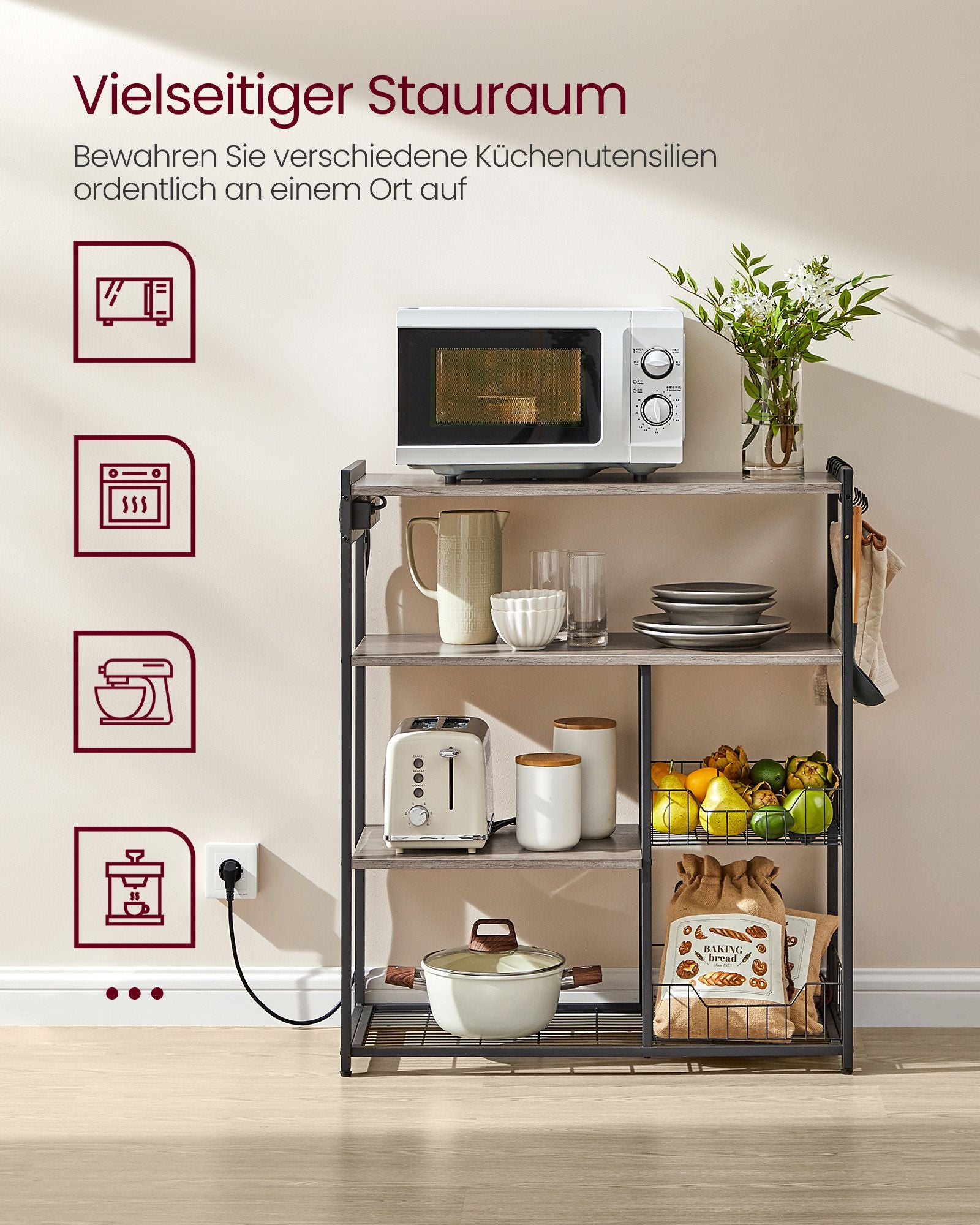 Keukenplank met Stopcontacten – Greige Gevlekt Inktzwart