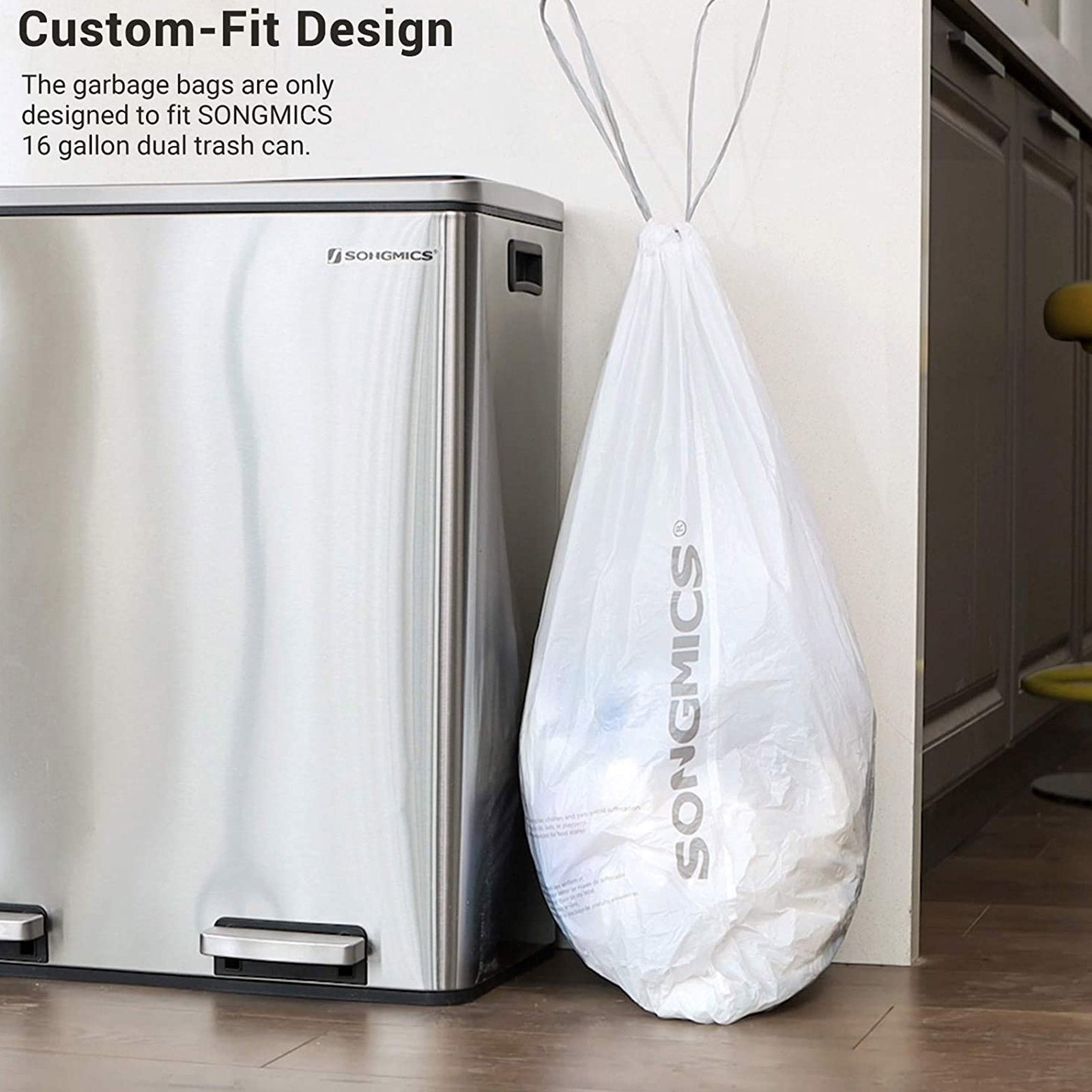 Vuilniszakken met trekkoord – Geschikt voor SONGMICS 30L en 60L – Waterdicht – 45 stuks per rol