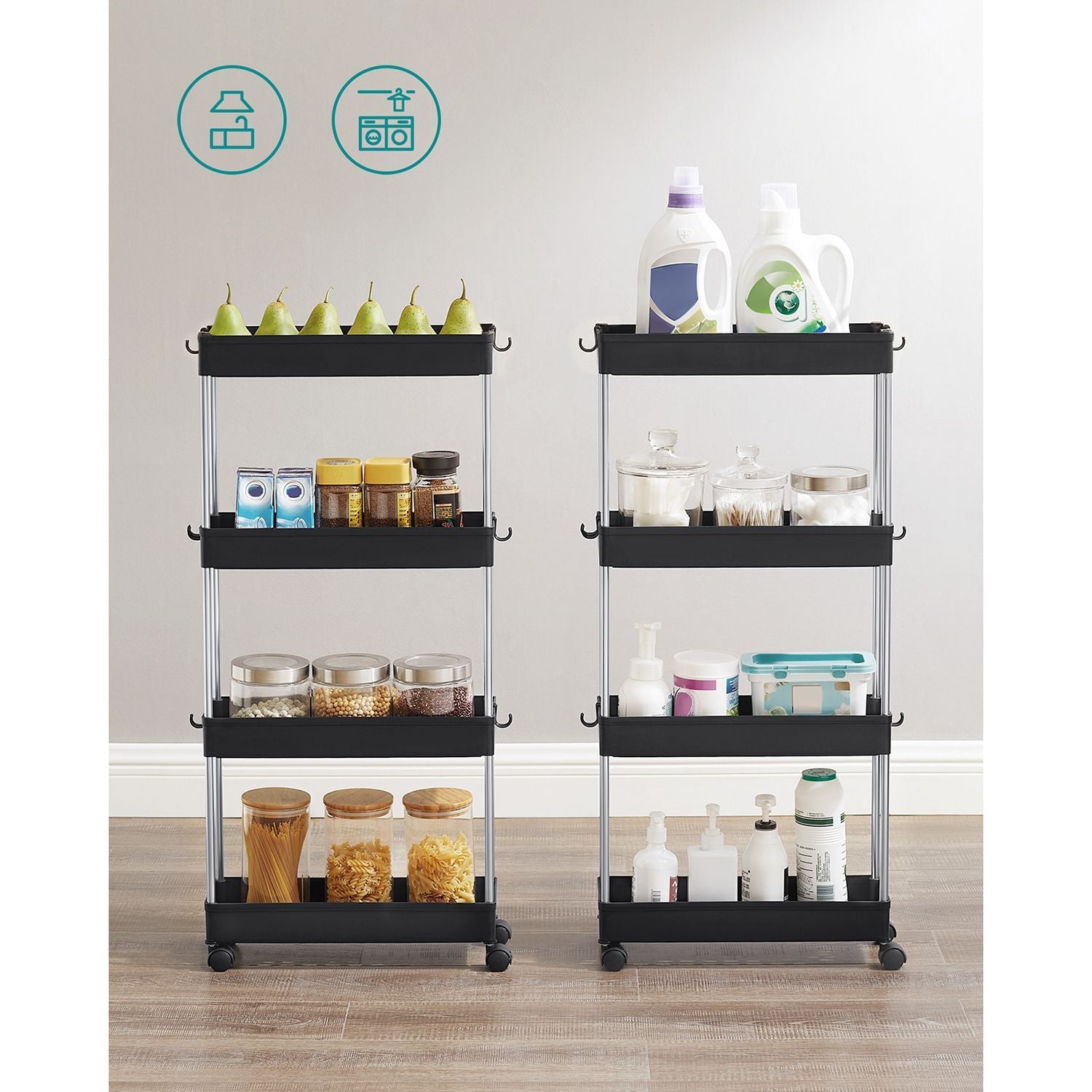 Badkamertrolley - Rolwagen - Met 4 niveaus - Small - Zwart