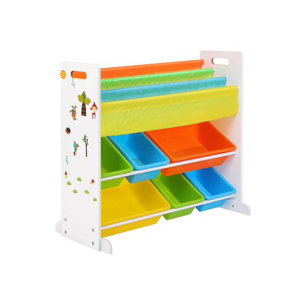 Kinderkast – kleurrijke opbergdozen – oranje, geel, blauw, groen