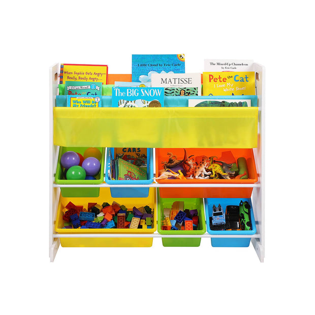 Kinderkast – kleurrijke opbergdozen – oranje, geel, blauw, groen