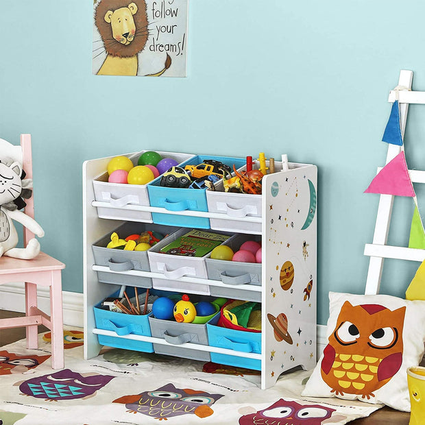 Kinderkast – Speelgoedorganizer met 9 opbergdozen – Wit/Blauw