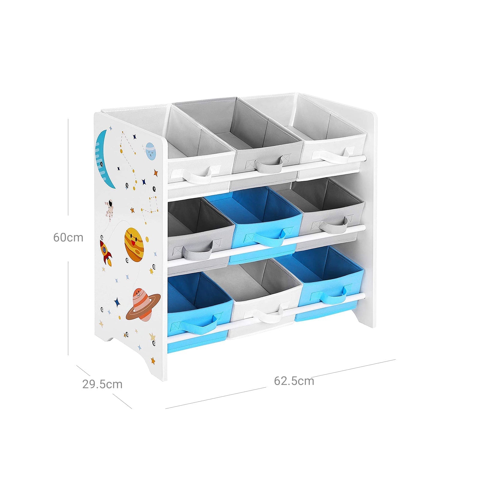 Kinderkast - Boekenkast voor speelgoed - 9 fleece opbergdozen - Wit/Blauw