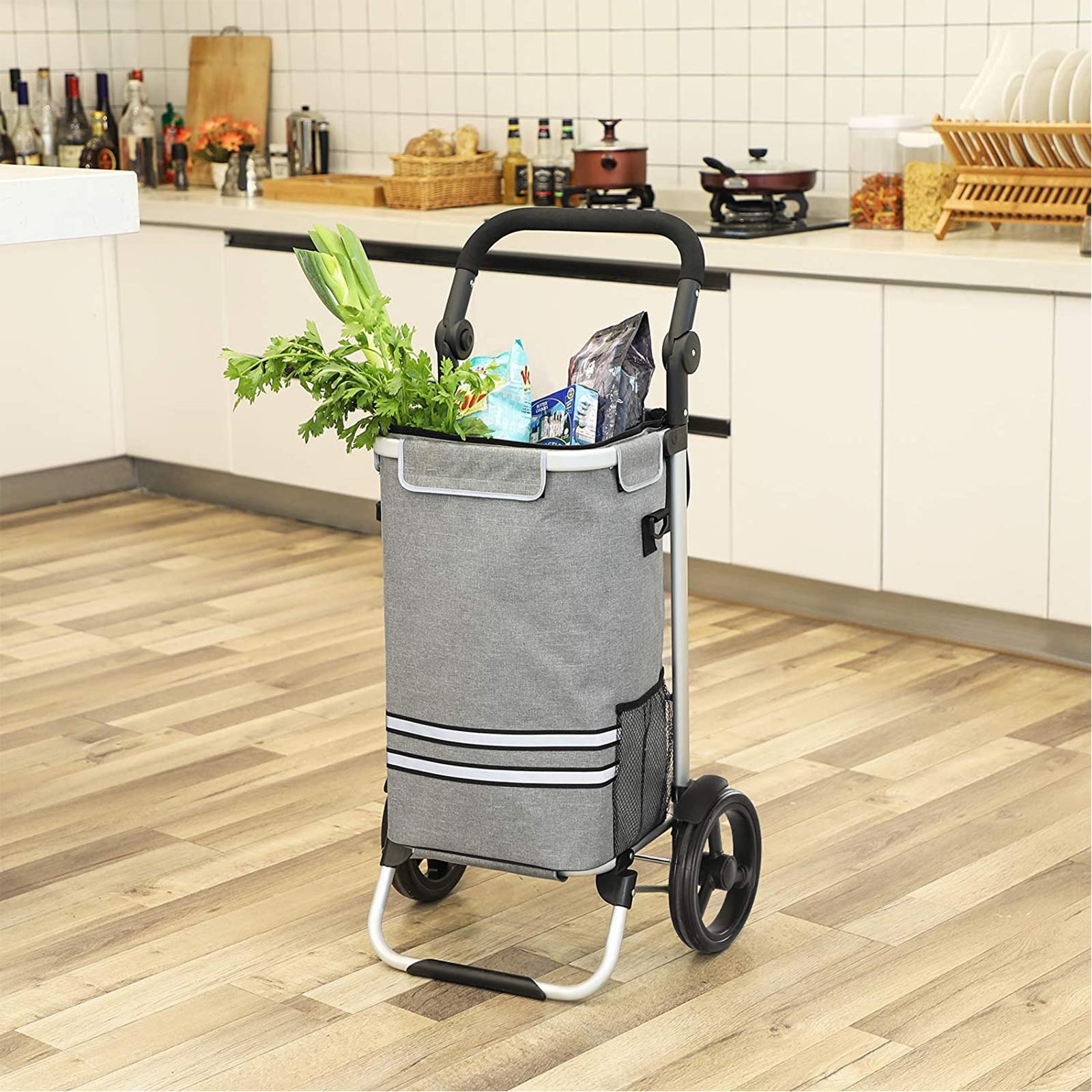 Boodschappentrolley - Inklapbaar - Met koelvak - Stevig ontwerp - Grijs
