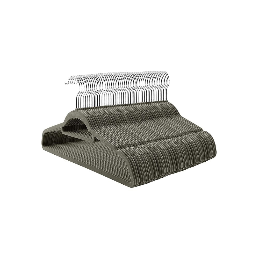 Set van 100 fluwelen hangers – luxe uitstraling – lichtgrijs