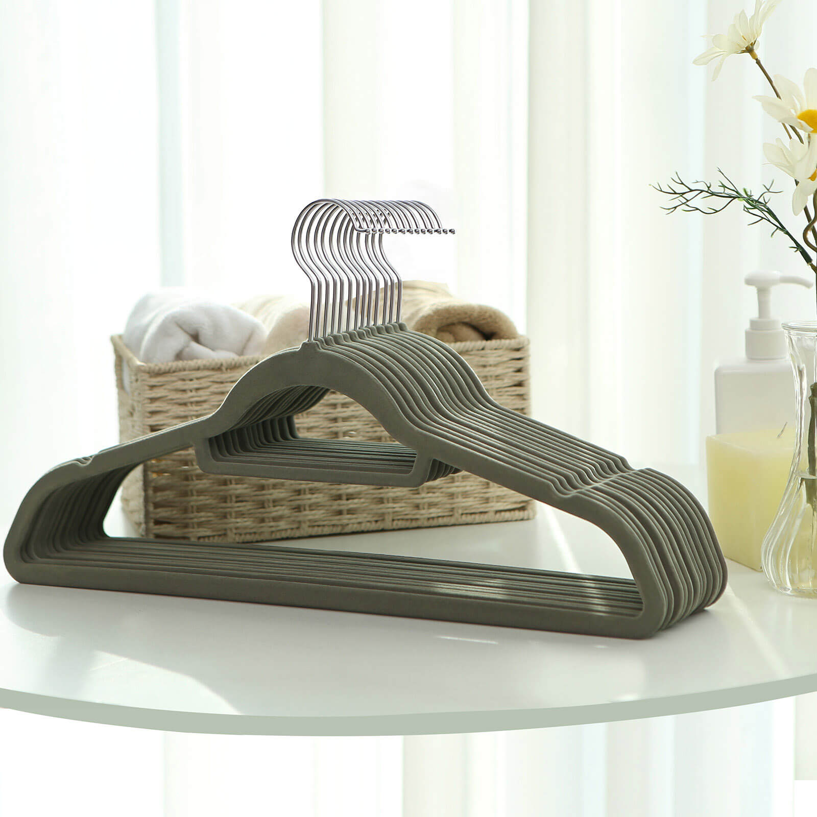 Kledinghangers – antislip fluweel – set van 20 – grijs