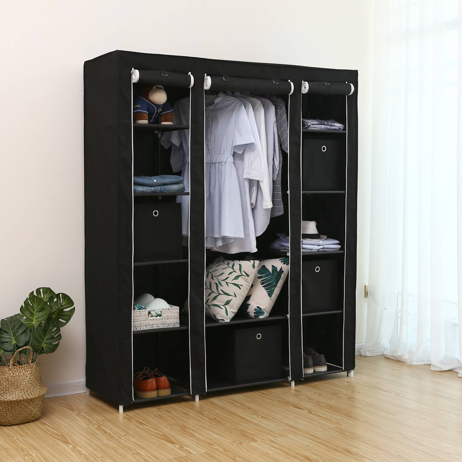 Kledingkast – stoffen garderobekast – 175 x 150 cm – zwart