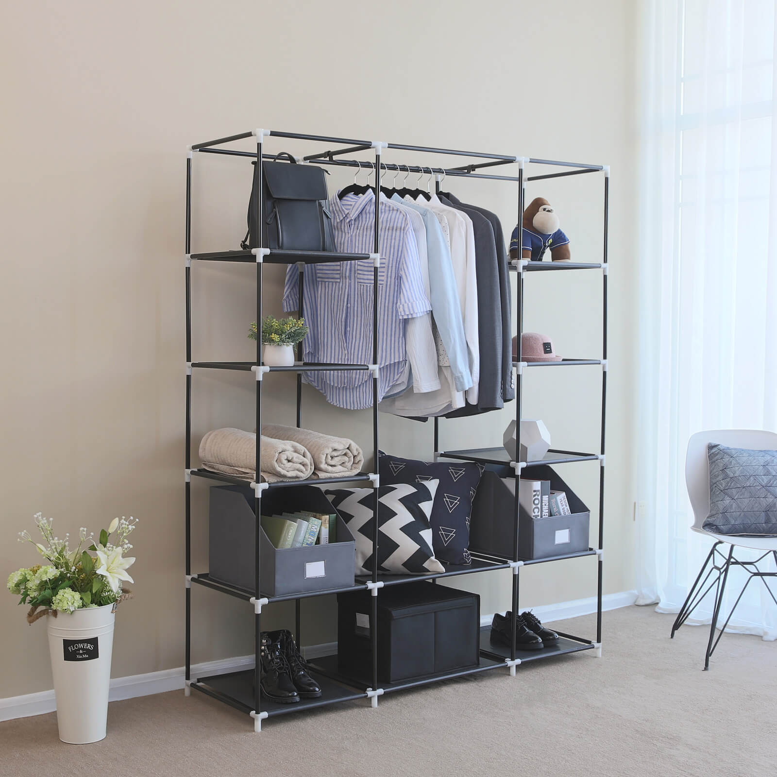 Kledingkast – stoffen garderobekast – 175 x 150 cm – zwart