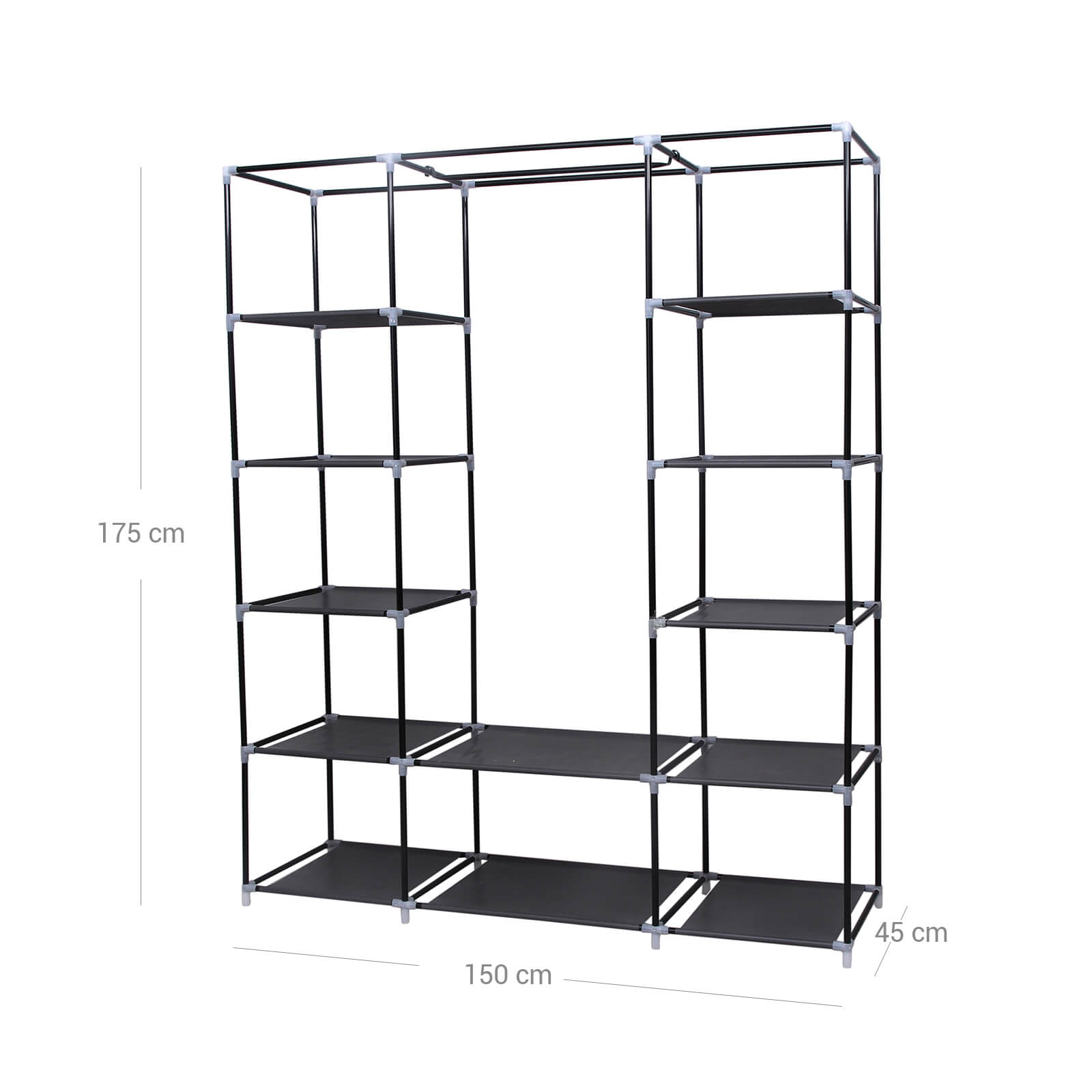 Kledingkast – stoffen garderobekast – 175 x 150 cm – zwart