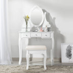 Kaptafel – make-up tafel – 5 lades – draaibare spiegel – met kruk – wit