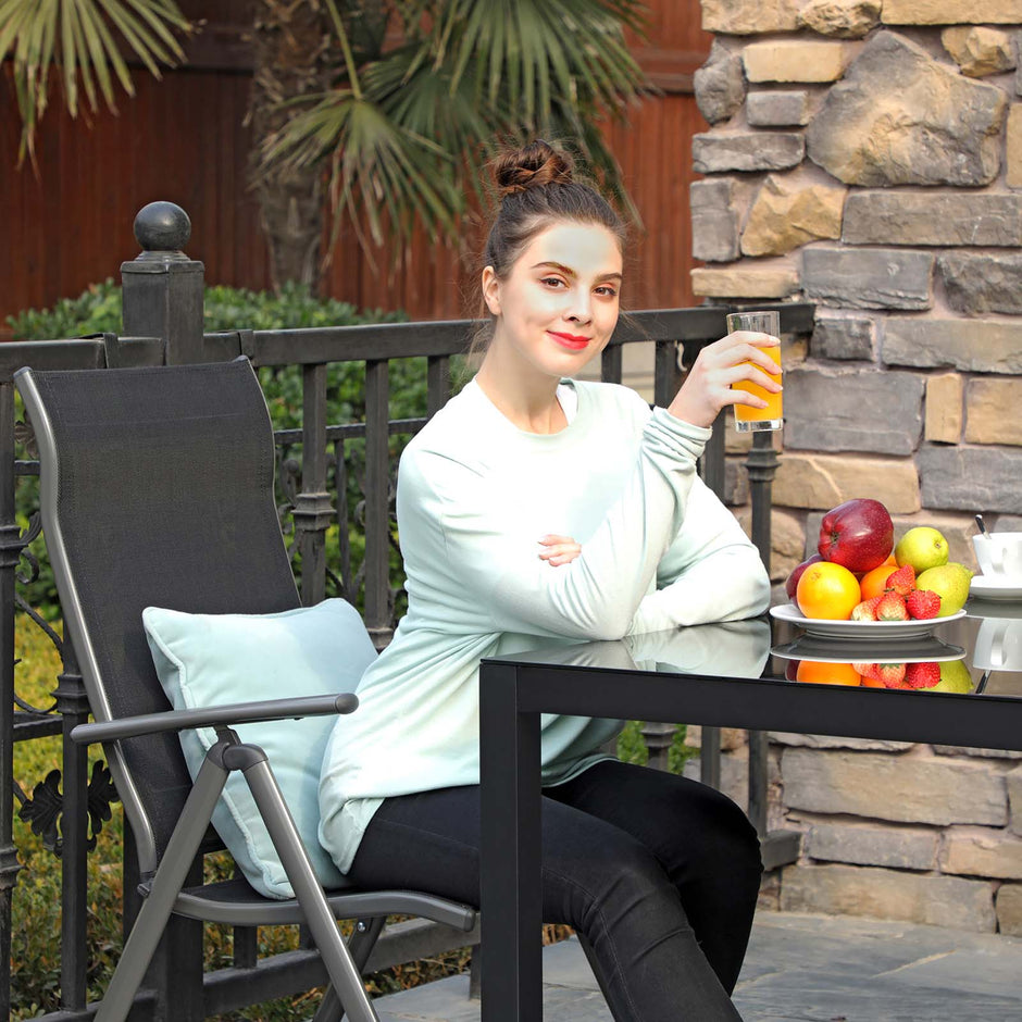 Tuinstoel – Verstelbare rugleuning – Aluminium – Zwart