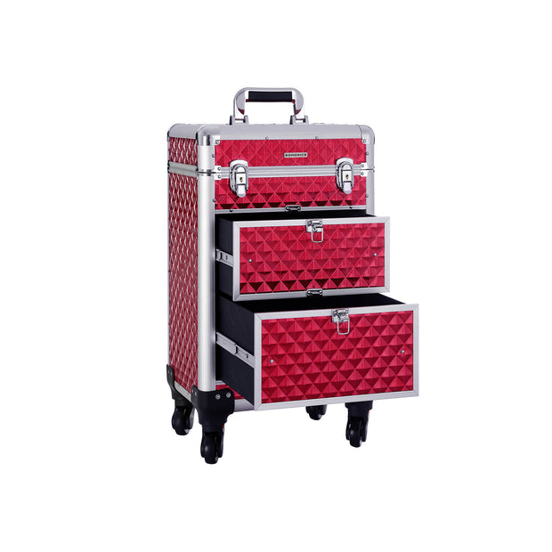Make-up trolley – grote capaciteit – stijlvol design – rood