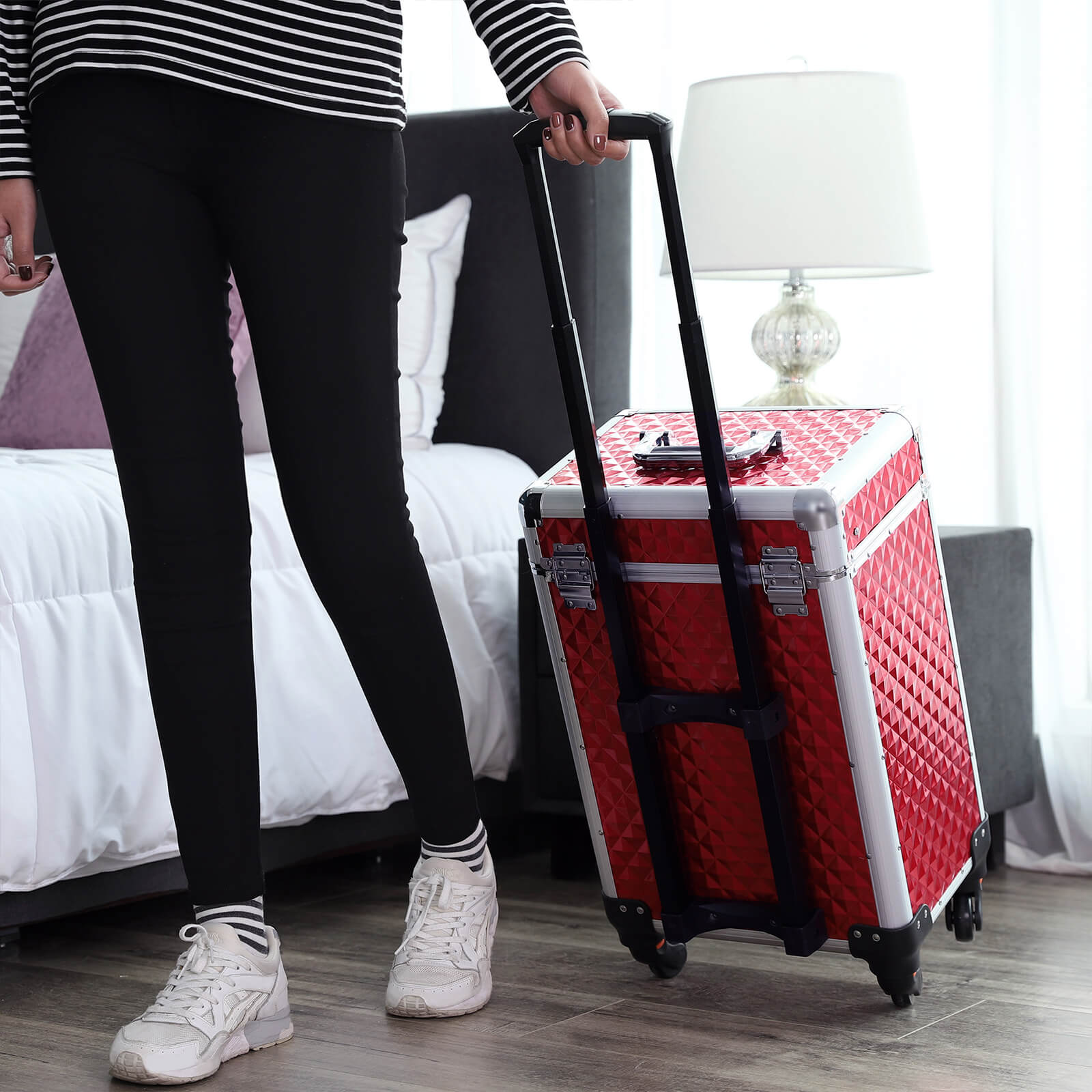 Make-up trolley – aluminium cosmetische koffer – rood