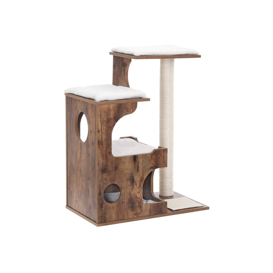 Kattenkrabpaal – Klimboom met ligvlakken en grot – Bruin-Wit