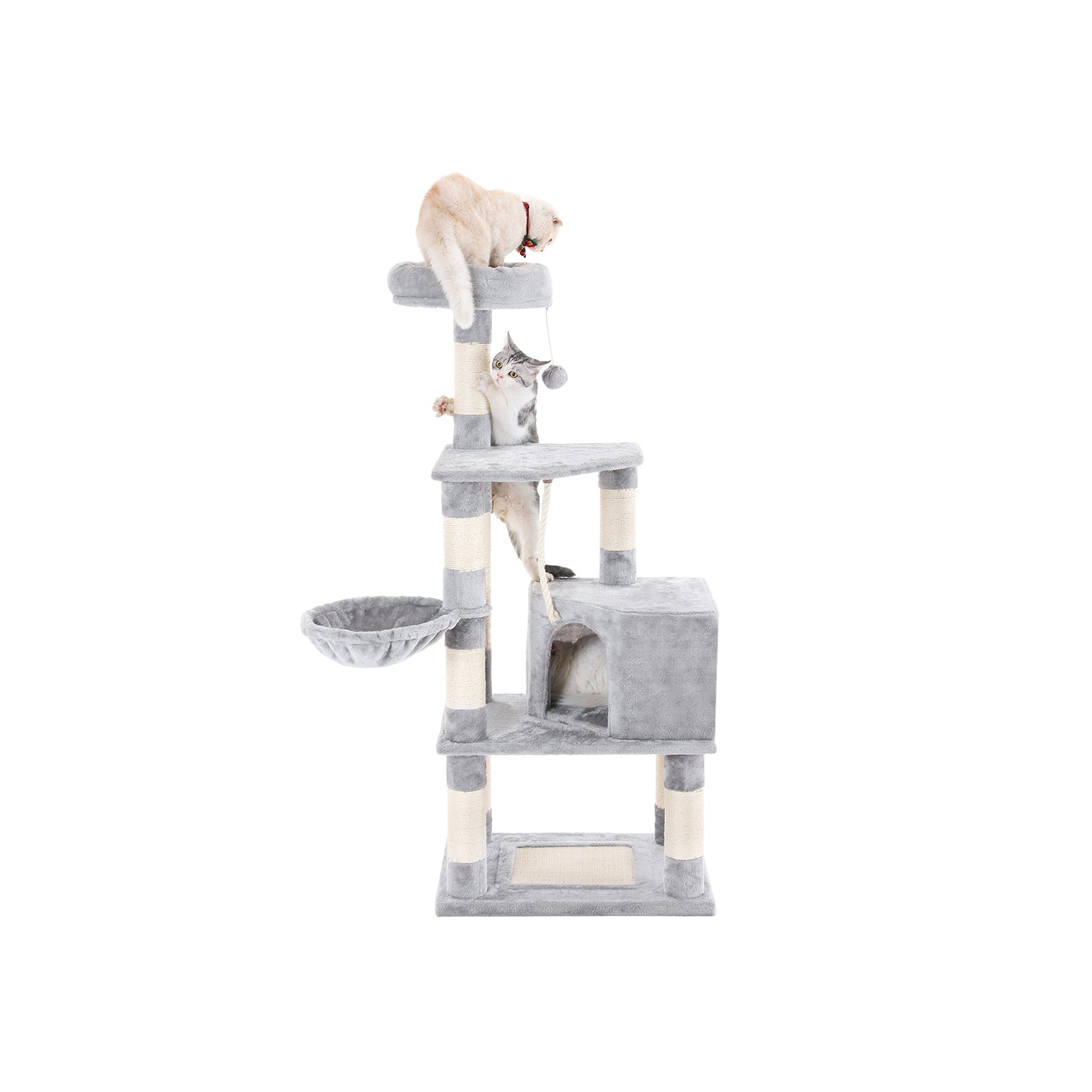 Kattenhuis – klimtoren met knuffelgrot – pluche – lichtgrijs