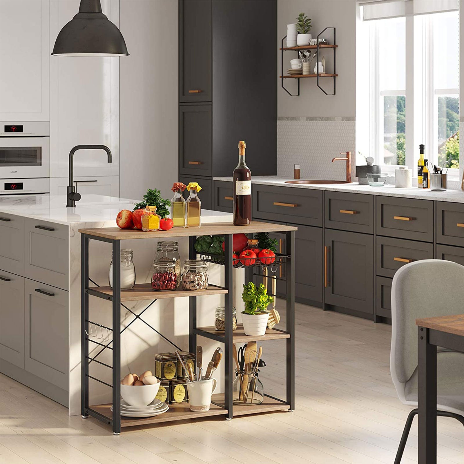 Keukenrek – industriële stijl – zwart en houtkleur