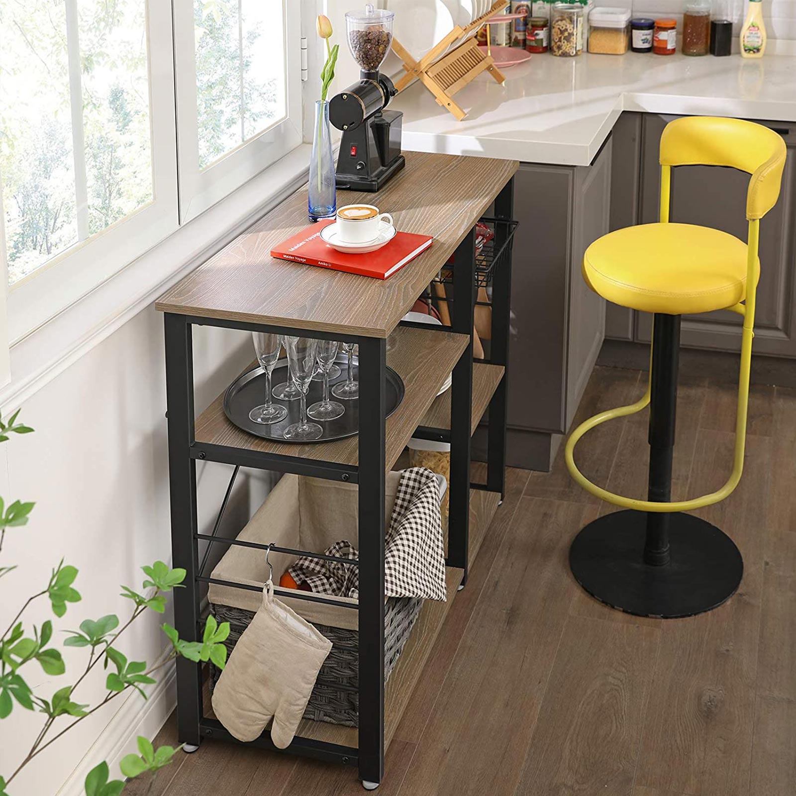 Keukenrek – industriële stijl – zwart en houtkleur