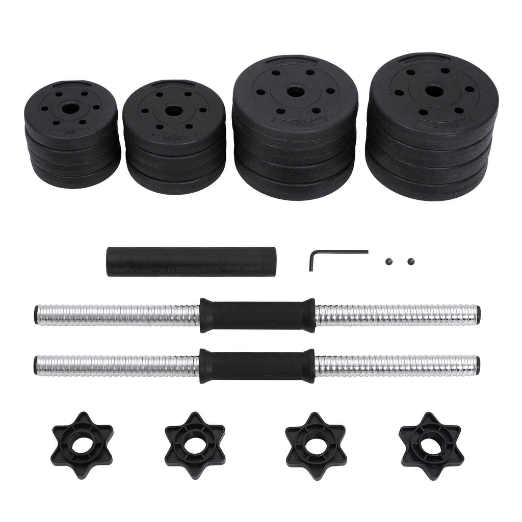 Halterset – verstelbare dumbbells – 20 kg / 30 kg – kunststof met stalen buis