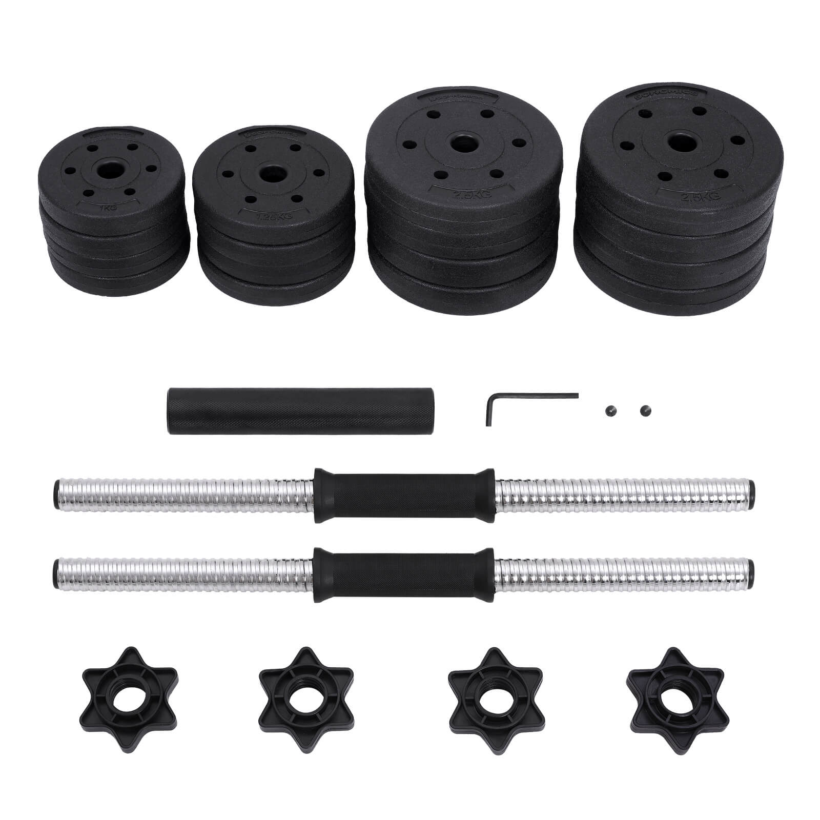 Halterset – verstelbare dumbbells – 20 kg / 30 kg – kunststof met stalen buis