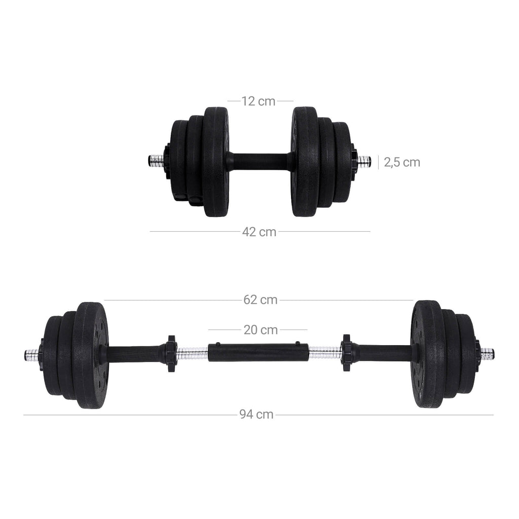 Halterset – verstelbare dumbbells – 20 kg / 30 kg – kunststof met stalen buis