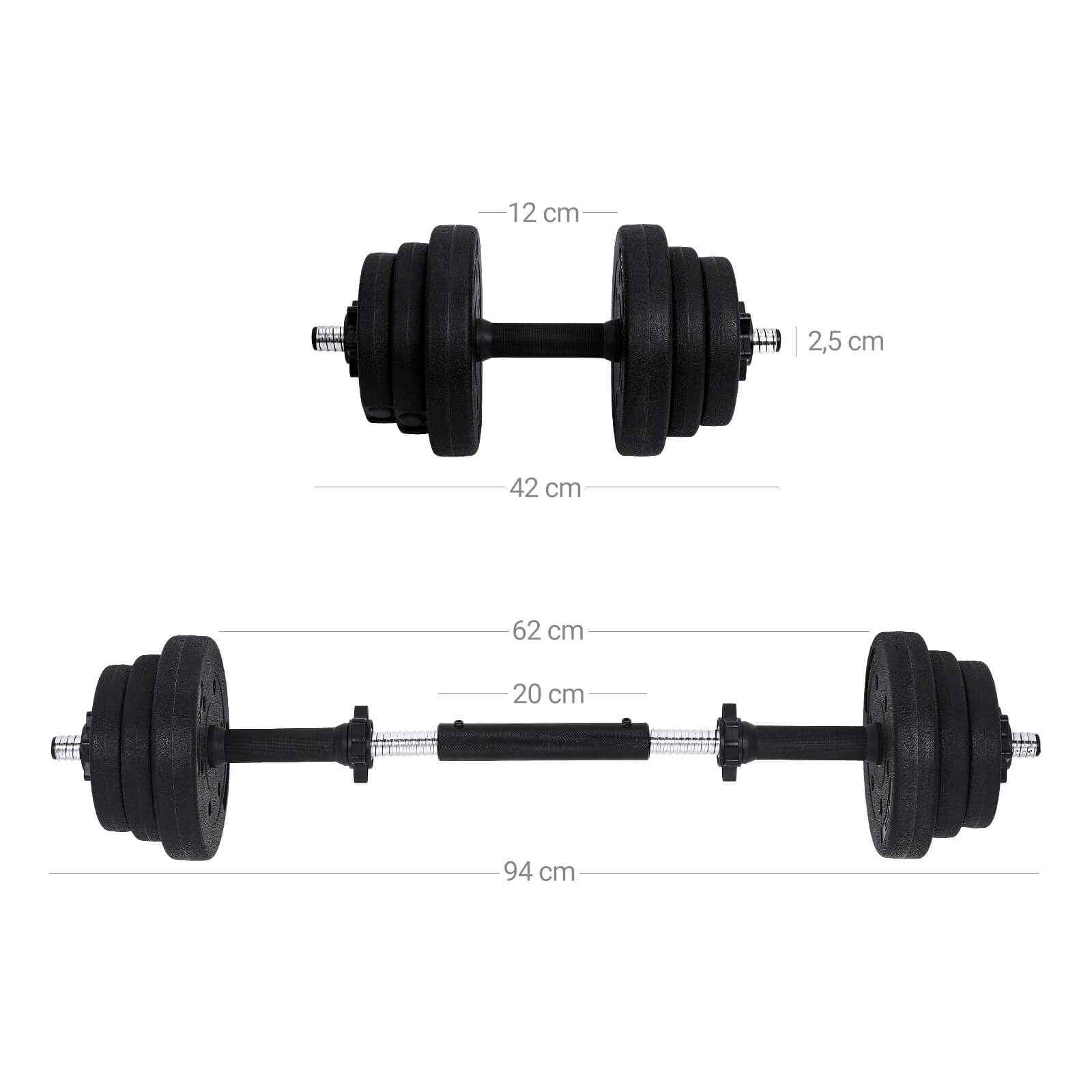 Halterset – verstelbare dumbbells – 20 kg / 30 kg – zwart
