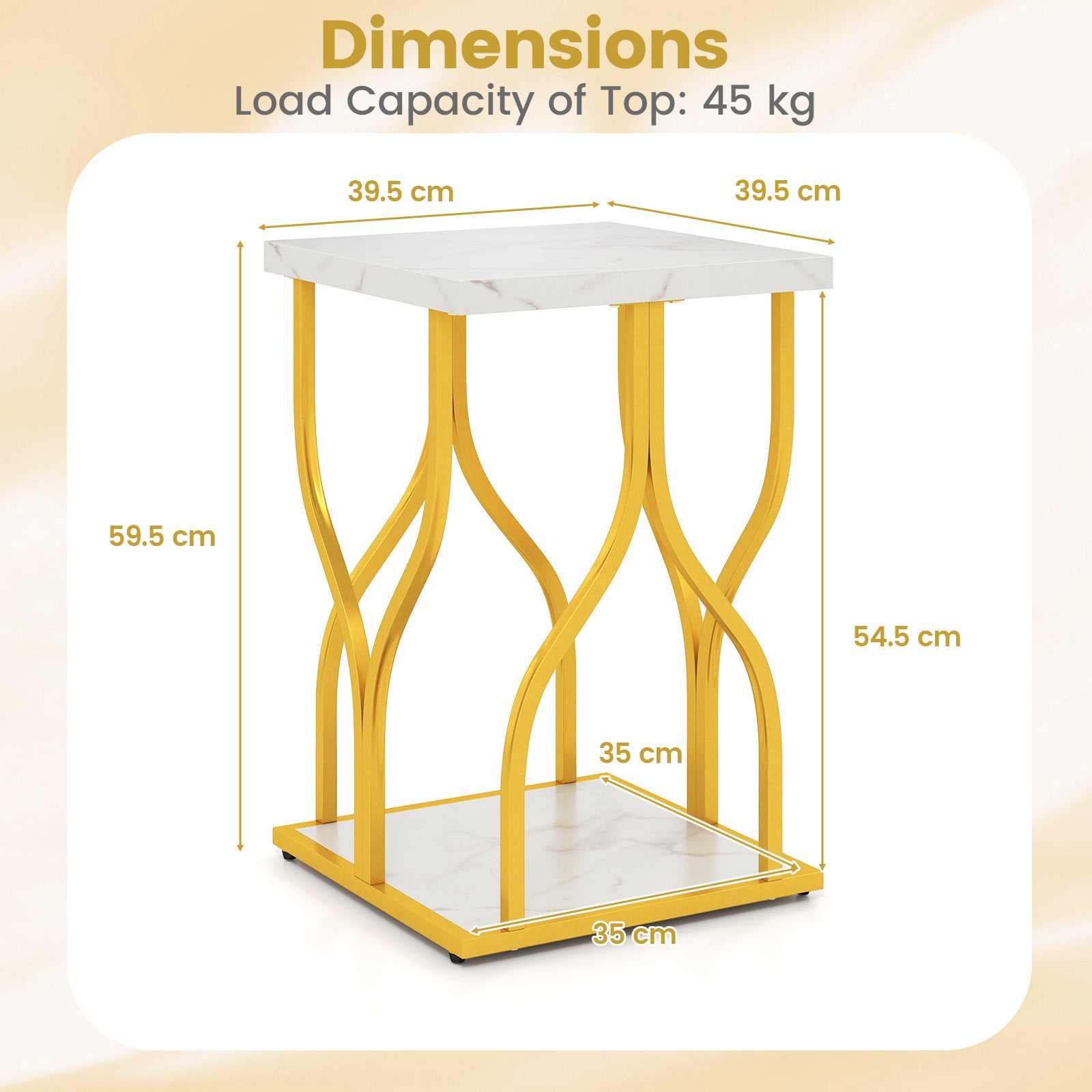 Kvadratiskt – sidobord, soffbord med nivåer och bordsskiva i marmorutseende – 2 39,5 x 39,5 x 59,5 cm