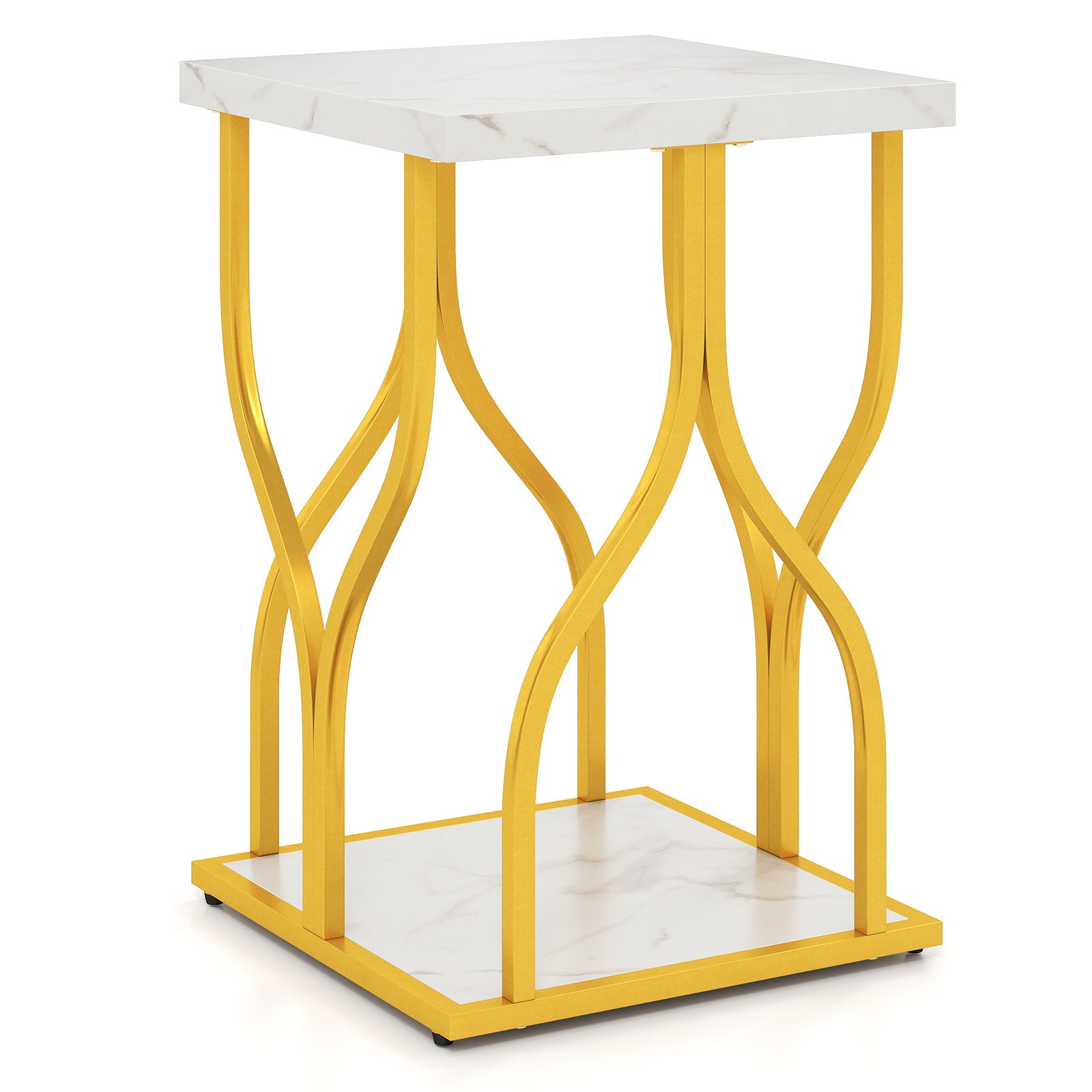 Kvadratiskt – sidobord, soffbord med nivåer och bordsskiva i marmorutseende – 2 39,5 x 39,5 x 59,5 cm
