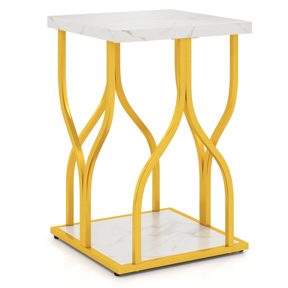 Kvadratiskt – sidobord, soffbord med nivåer och bordsskiva i marmorutseende – 2 39,5 x 39,5 x 59,5 cm