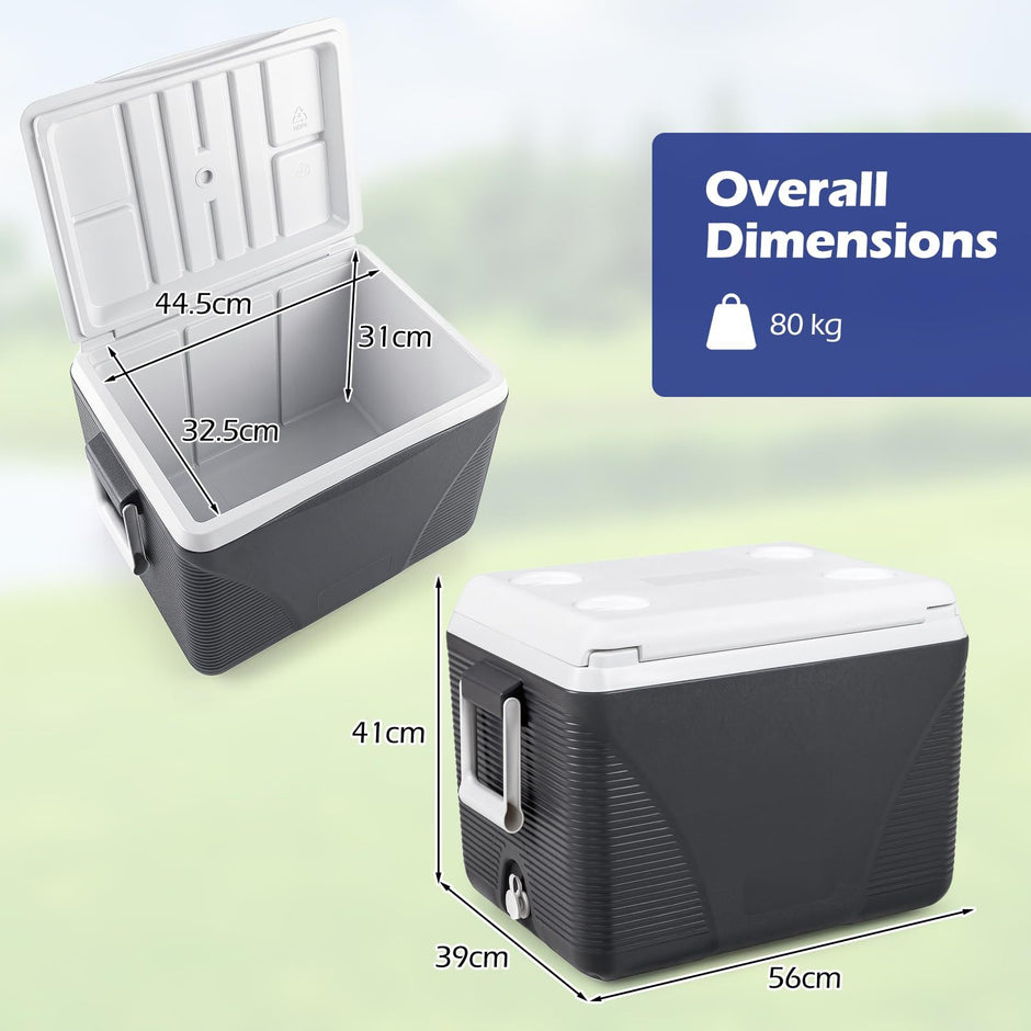 Kylbox – Thermobox utan ström i upp till dagar kylning Isoleringsbox av plast med dryckeshållare – 41 L 5-7 4 – Svart
