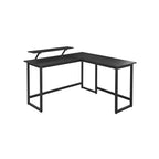 Hoekbureau – L-vormig met monitorbeugel – Vintage bruin, zwart