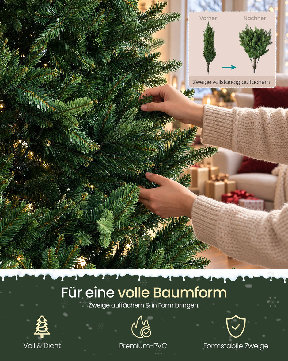 Kunstkerstboom – 220 cm – PE en PVC – Houten Standaard – Met Opbergtas – Groen