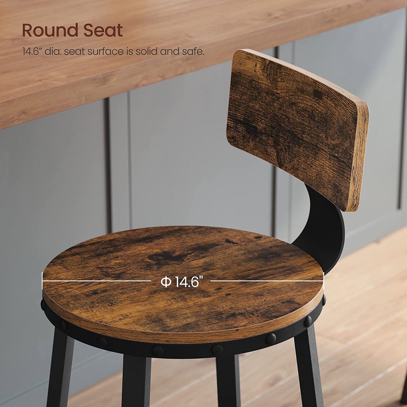 Barkrukken – Met rugleuning en voetensteun – Zithoogte 73 cm – Industrieel design – Ruimtebesparend