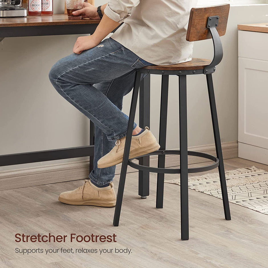 Barkrukken – Met rugleuning en voetensteun – Zithoogte 73 cm – Industrieel design – Ruimtebesparend