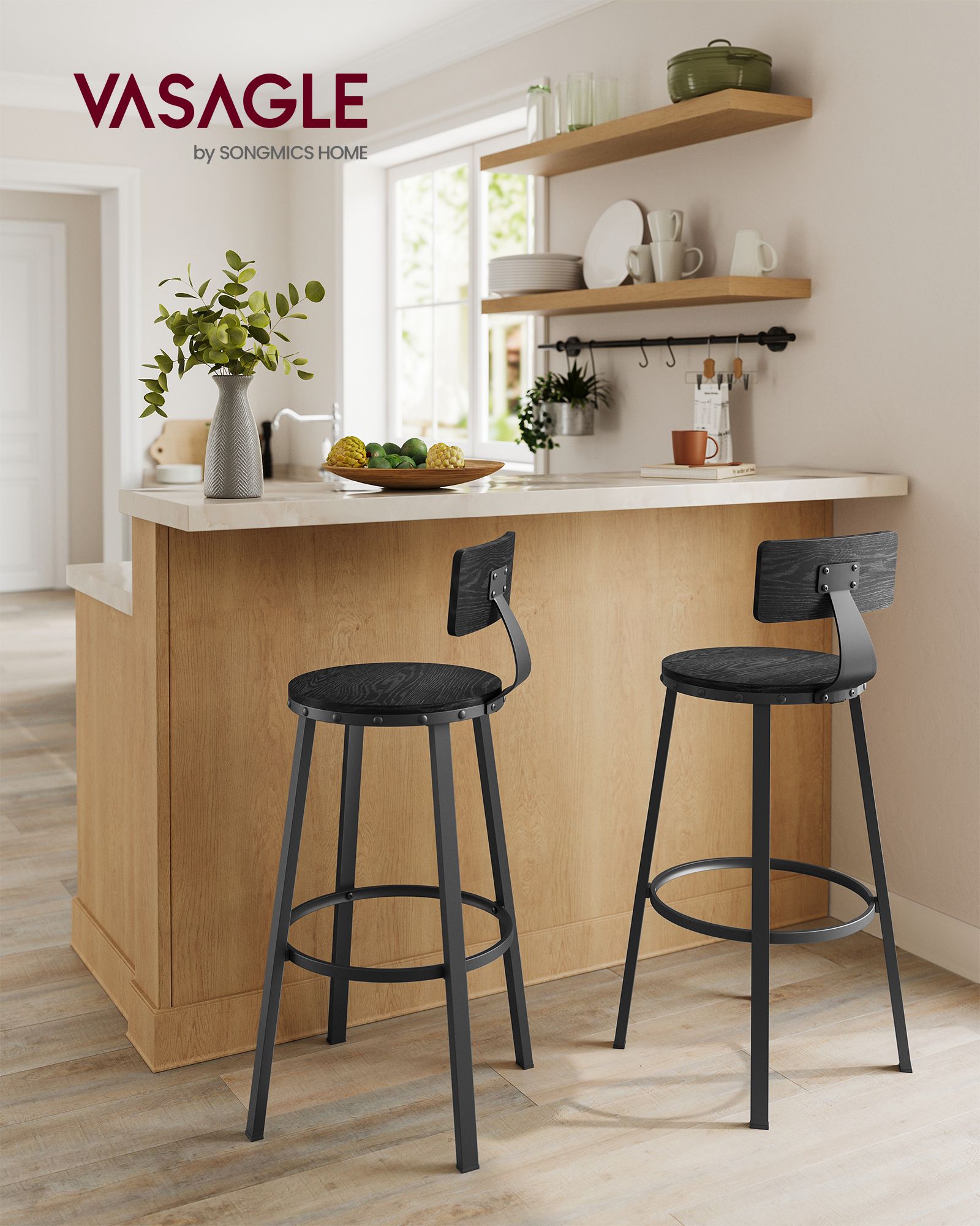 Barkruk – set van 2 – industrieel design – ebbenhout zwart
