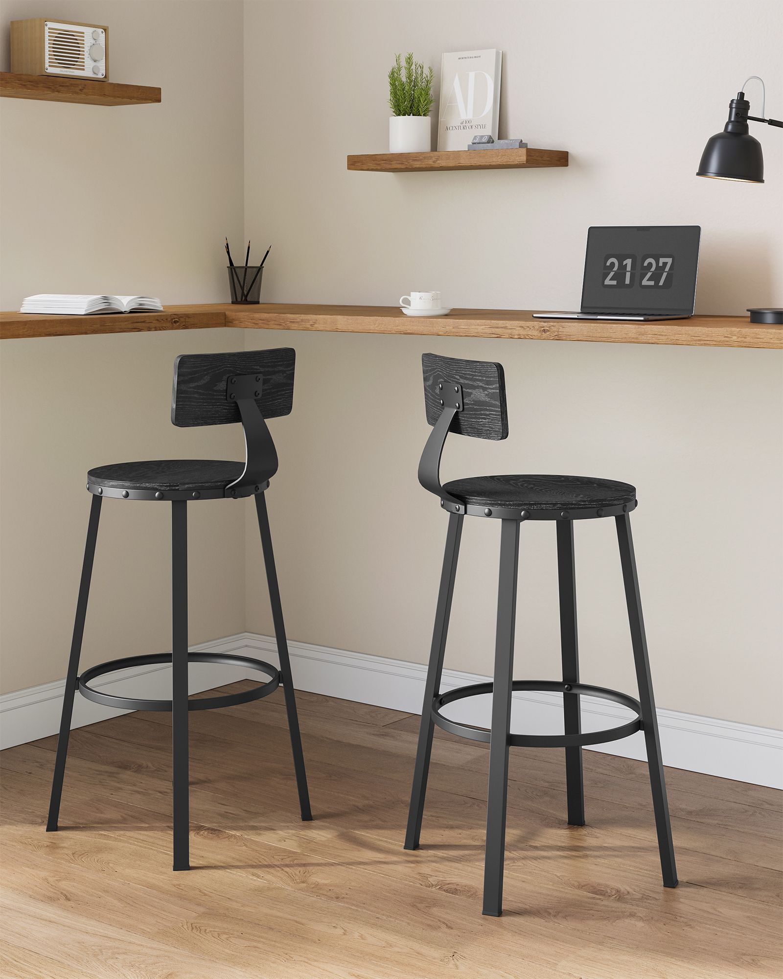 Barkruk – set van 2 – industrieel design – ebbenhout zwart