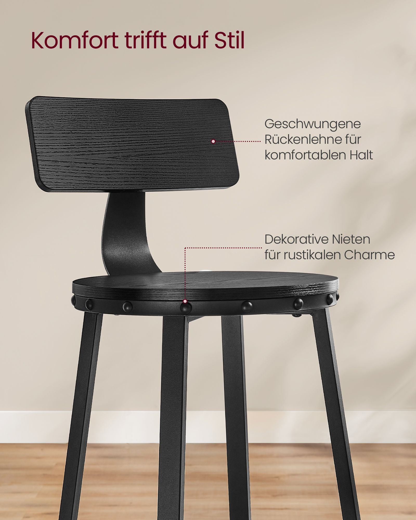 Barkruk – set van 2 – industrieel design – ebbenhout zwart