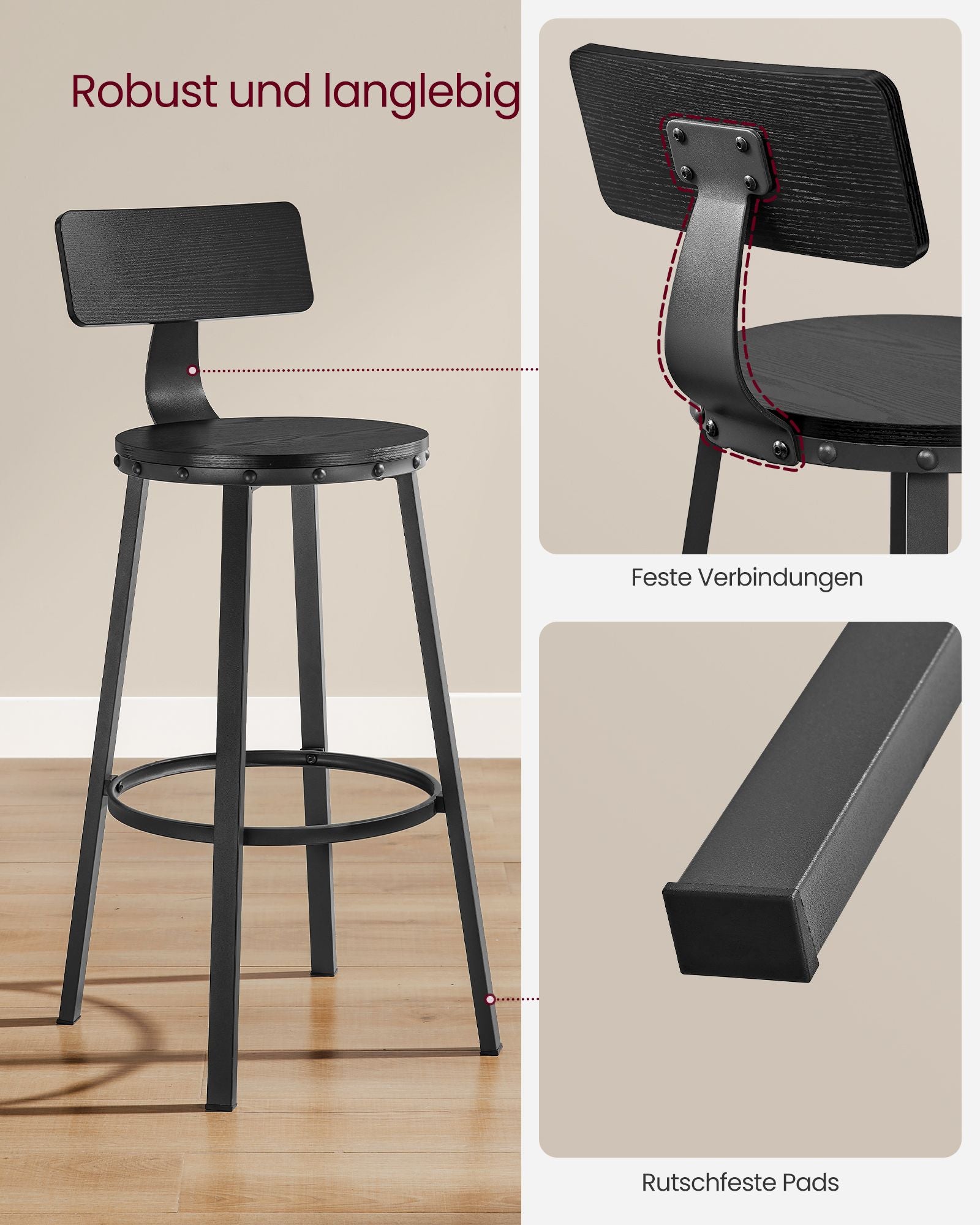 Barkruk – set van 2 – industrieel design – ebbenhout zwart