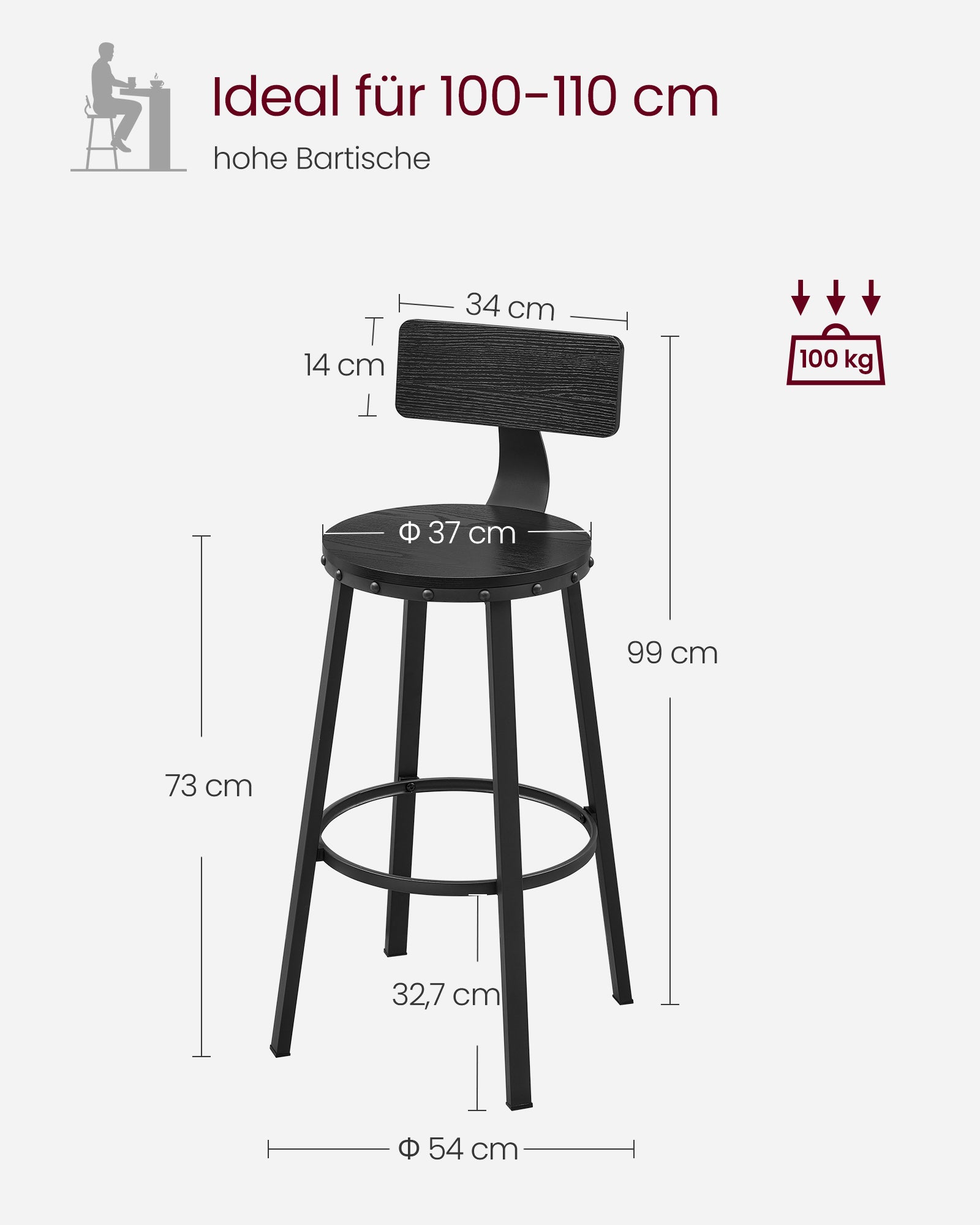 Barkruk – set van 2 – industrieel design – ebbenhout zwart