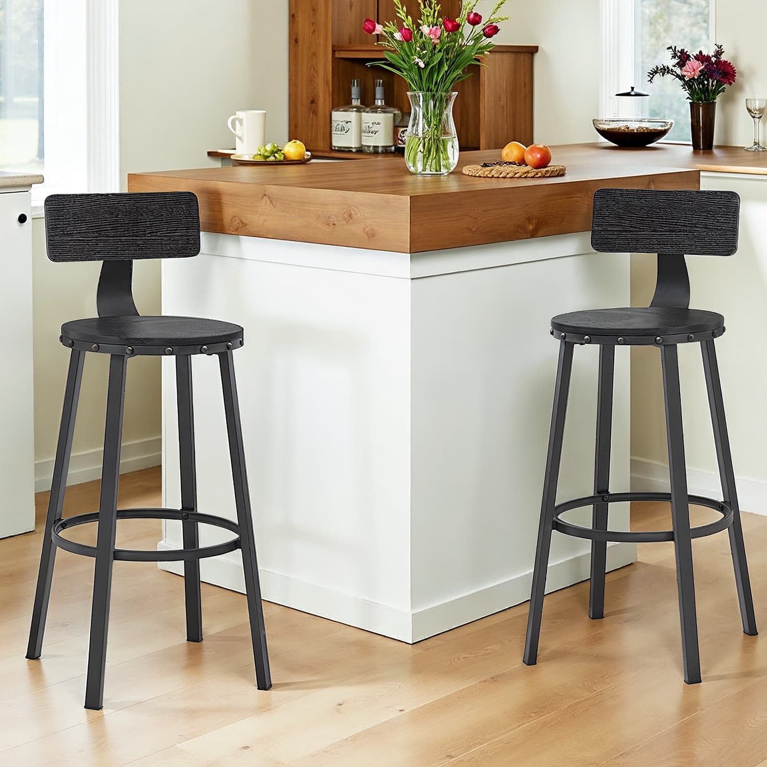 Barkrukken – Set van 2 – Industrieel Design – Ebbenhout – Zwart