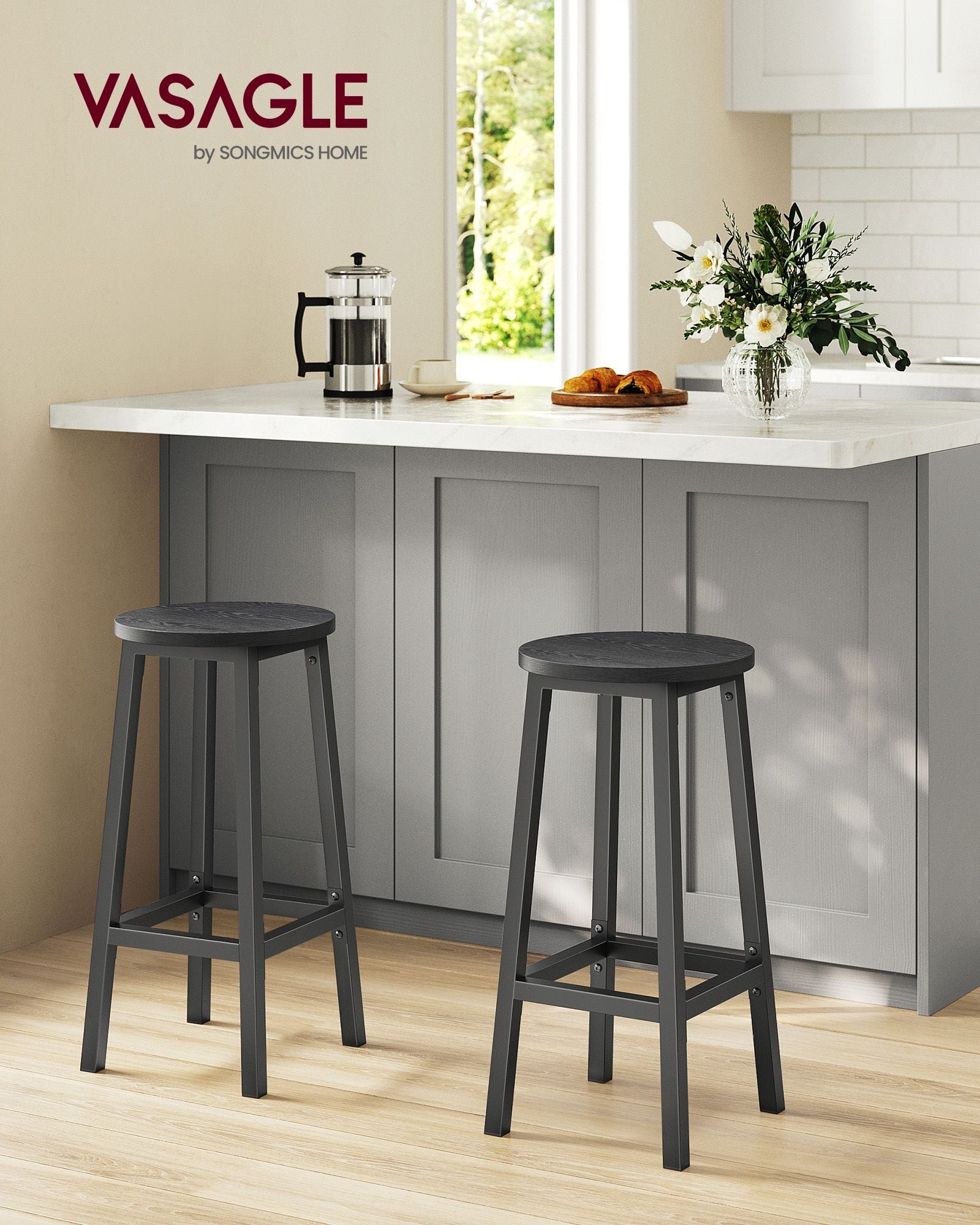 Barkrukken - Set van 2 - Barstoelen - Hoogte 65 cm - Rond - Met stalen frame