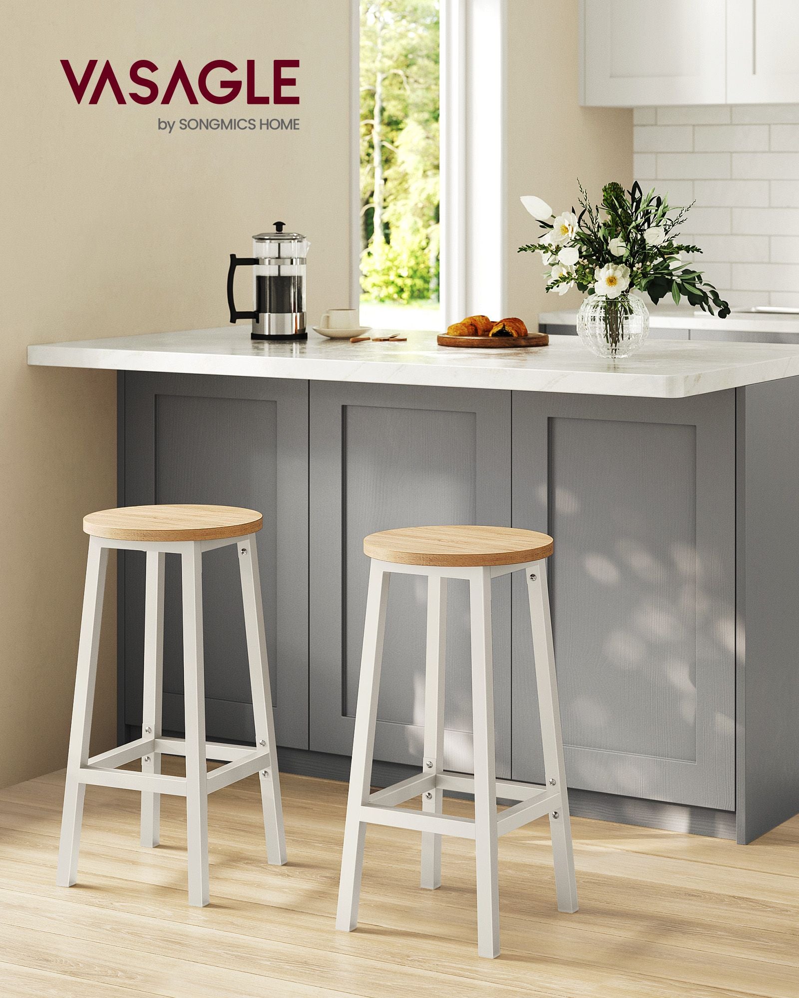 Barkrukken – set van 2 – ebbenhout zwart – eiken beige – wit