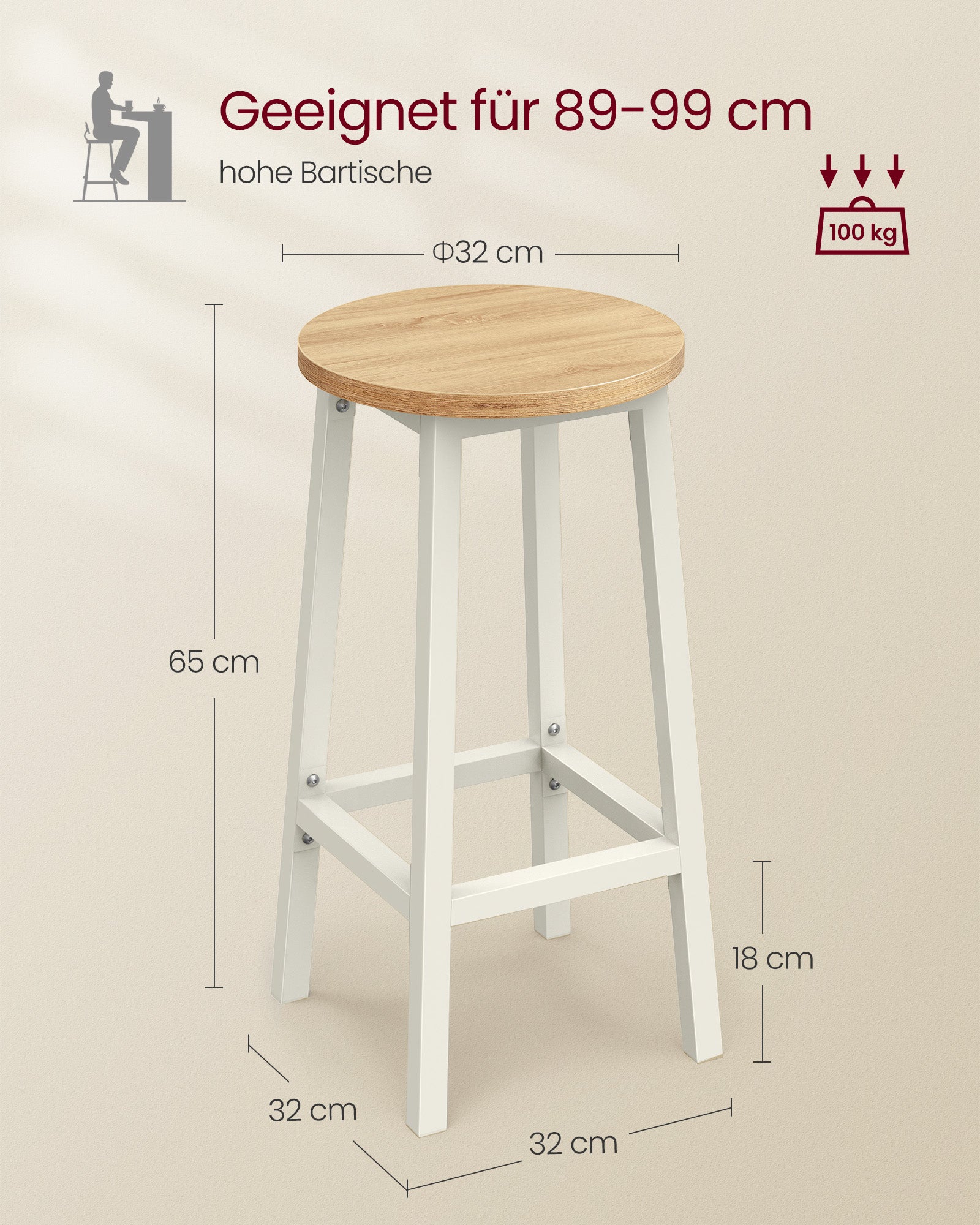 Barkrukken – set van 2 – ebbenhout zwart – eiken beige – wit