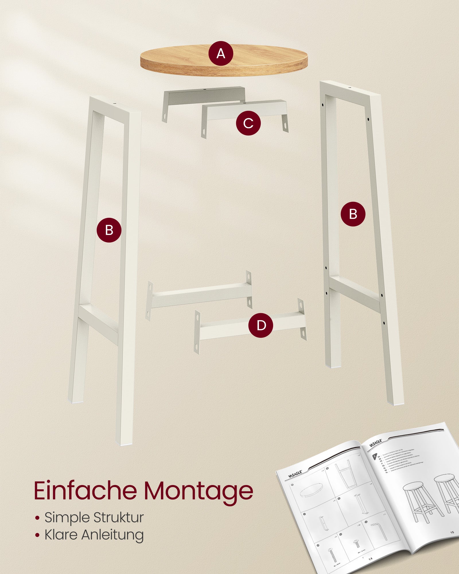 Barkrukken – set van 2 – ebbenhout zwart – eiken beige – wit