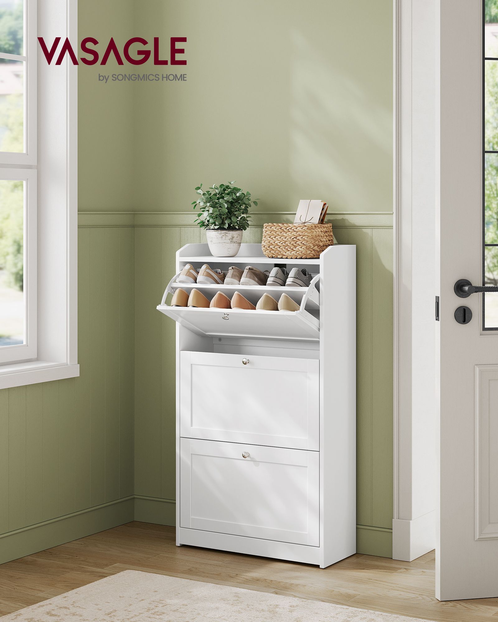 Schoenenkast – Wit - Ruimte voor 18 paar schoenen– Drie verstelbare verdelers